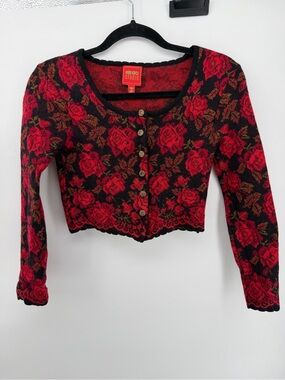 Vintage 90s Kenzo Studio Tapestry Floral Cropped Cardigan Sweater M Wool⁠